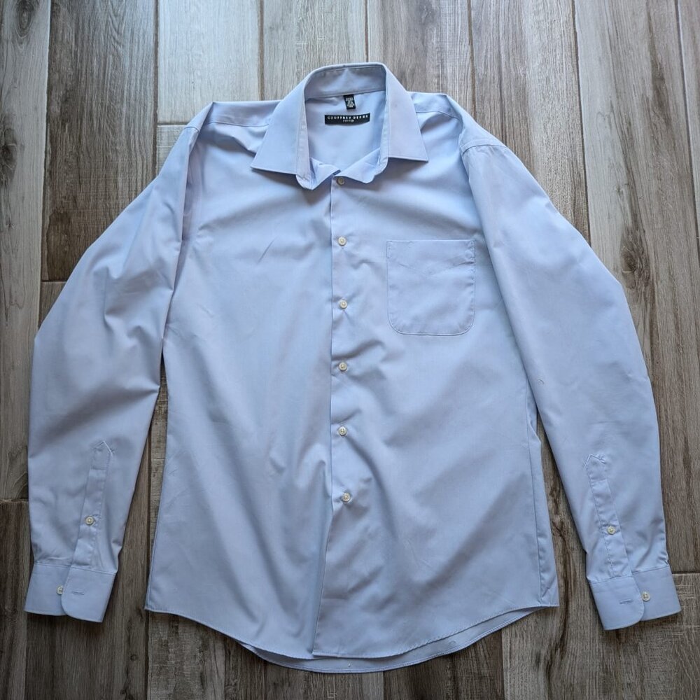 Geoffrey Beene Fitted Blue Dress Shirt 34/35 Sleeve Wrinkle Free Modern